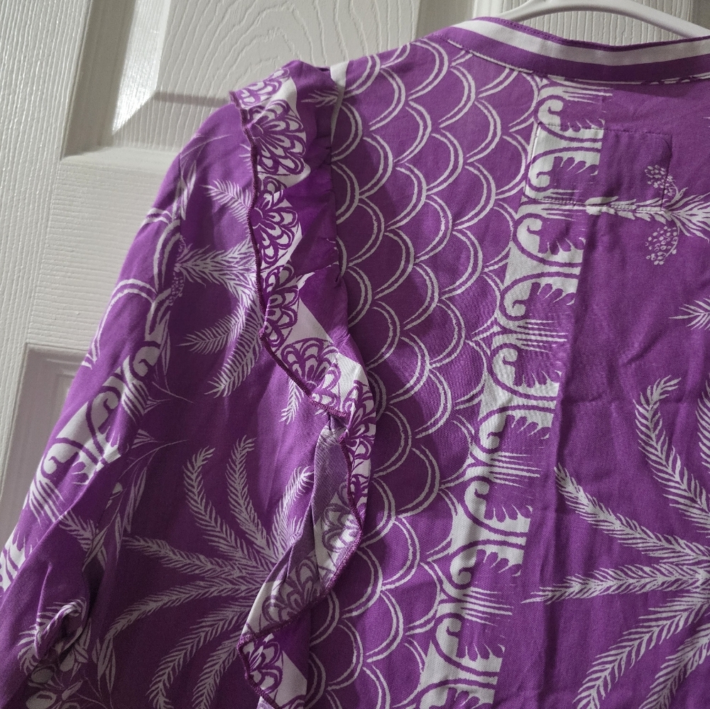 NWT The Shirt Rochelle Behrens The Kimberly Ruffle Button Down Blouse in Violet - Picture 9 of 13